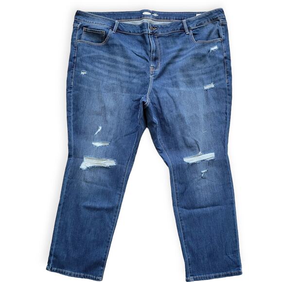 Old Navy Power Slim Straight Mid Rise Distressed Blue Jeans Women Sz 28 Plus - Picture 3 of 10